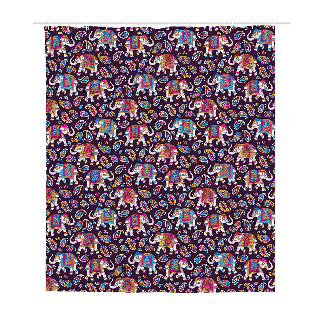 Vintage Indian Elephant Pattern Print Polyester Shower Curtain
