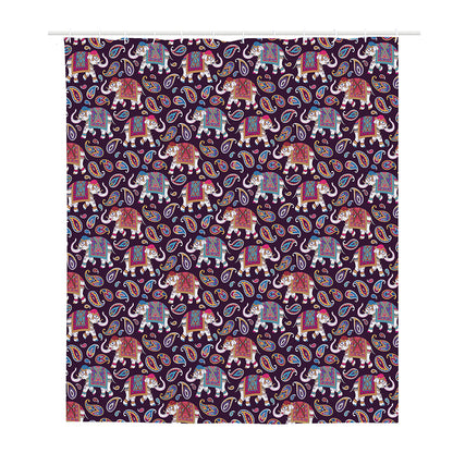 Vintage Indian Elephant Pattern Print Polyester Shower Curtain