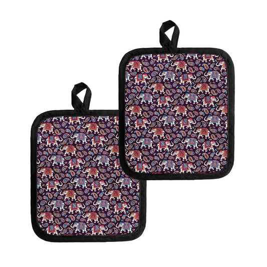 Vintage Indian Elephant Pattern Print Pot Holders