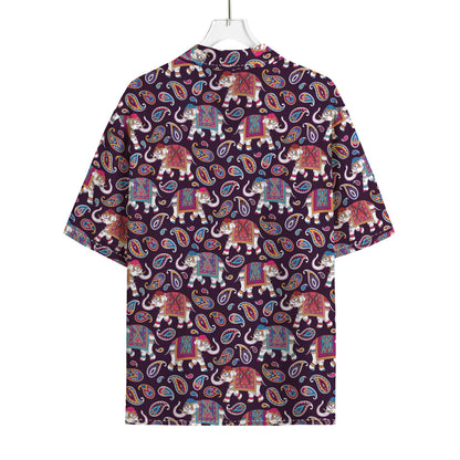 Vintage Indian Elephant Pattern Print Rayon Hawaiian Shirt
