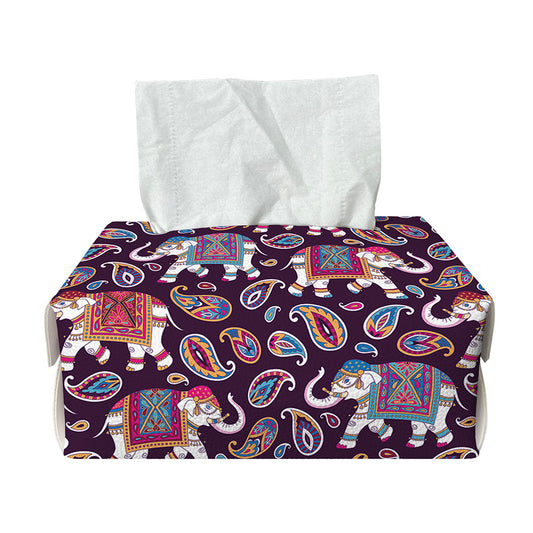 Vintage Indian Elephant Pattern Print Rectangle Tissue Box Cover