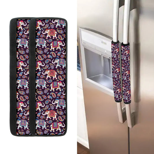 Vintage Indian Elephant Pattern Print Refrigerator Handle Covers
