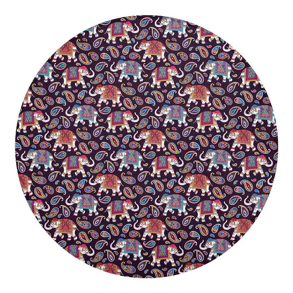 Vintage Indian Elephant Pattern Print Round Blanket