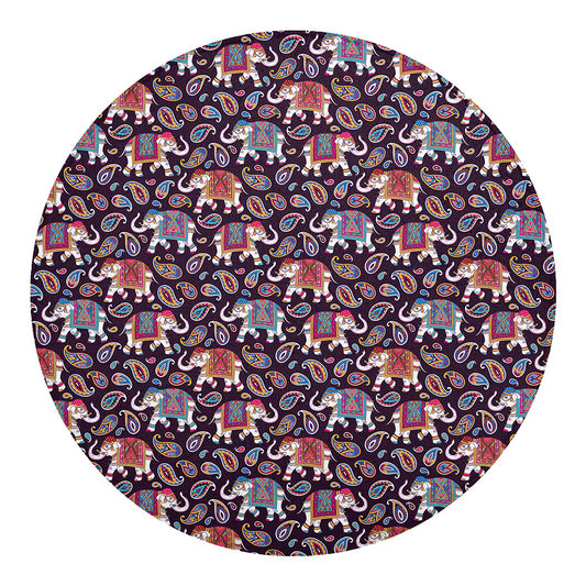 Vintage Indian Elephant Pattern Print Round Blanket