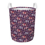 Vintage Indian Elephant Pattern Print Round Laundry Basket