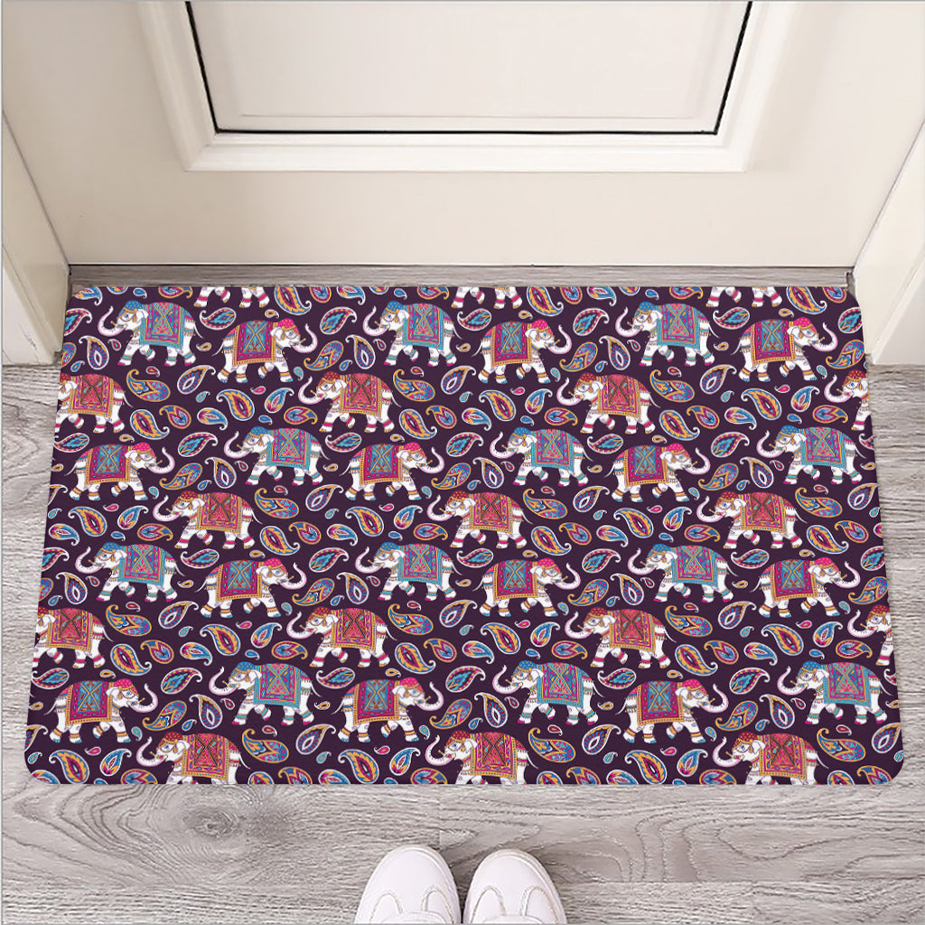 Vintage Indian Elephant Pattern Print Rubber Doormat