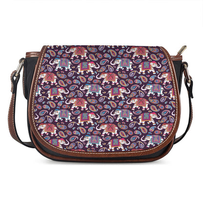 Vintage Indian Elephant Pattern Print Saddle Bag