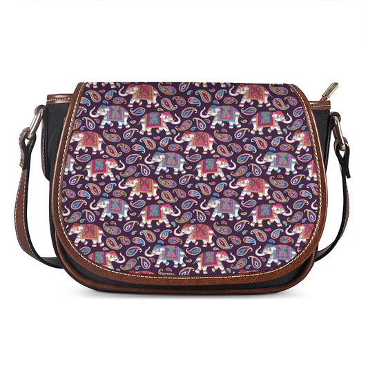 Vintage Indian Elephant Pattern Print Saddle Bag