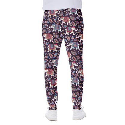 Vintage Indian Elephant Pattern Print Scuba Joggers