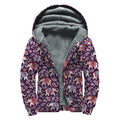 Vintage Indian Elephant Pattern Print Sherpa Lined Zip Up Hoodie