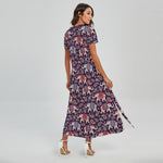 Vintage Indian Elephant Pattern Print Short Sleeve Maxi Dress