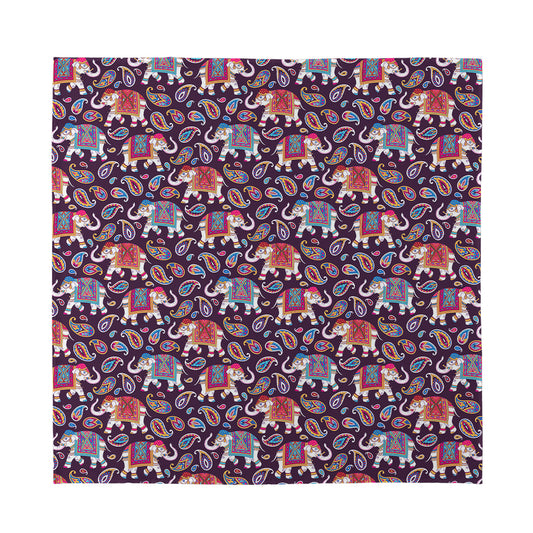 Vintage Indian Elephant Pattern Print Silk Bandana