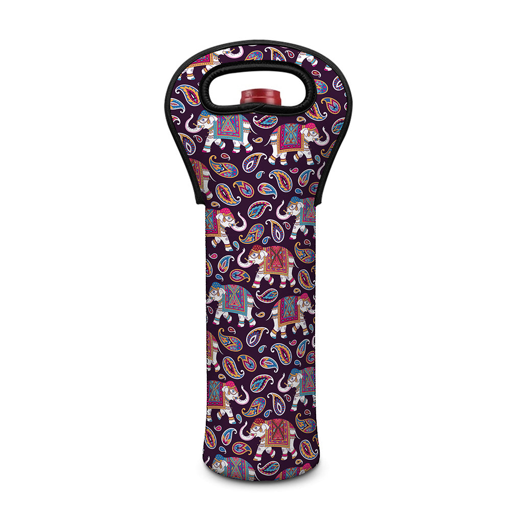 Vintage Indian Elephant Pattern Print Single Neoprene Wine Tote