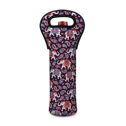 Vintage Indian Elephant Pattern Print Single Neoprene Wine Tote