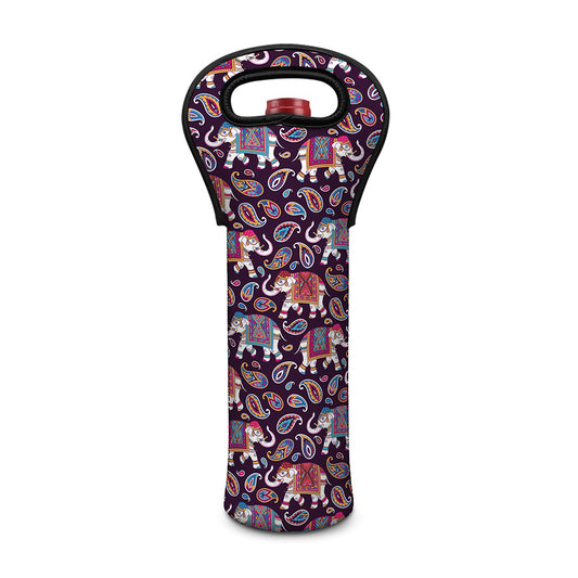 Vintage Indian Elephant Pattern Print Single Neoprene Wine Tote
