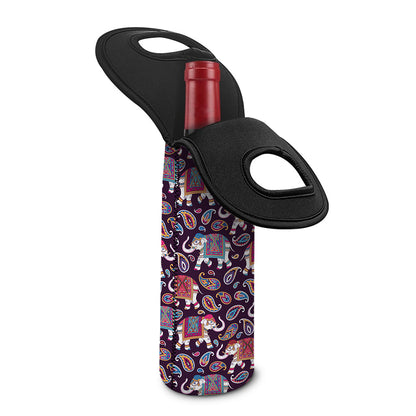 Vintage Indian Elephant Pattern Print Single Neoprene Wine Tote