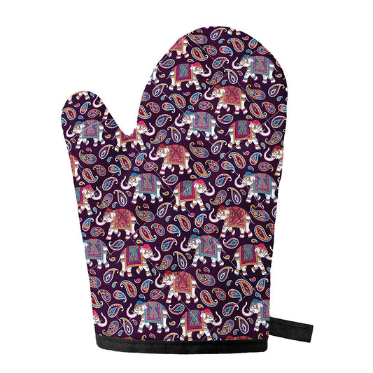 Vintage Indian Elephant Pattern Print Single Oven Mitt