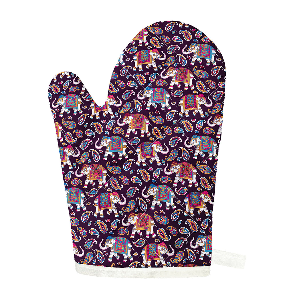 Vintage Indian Elephant Pattern Print Single Oven Mitt