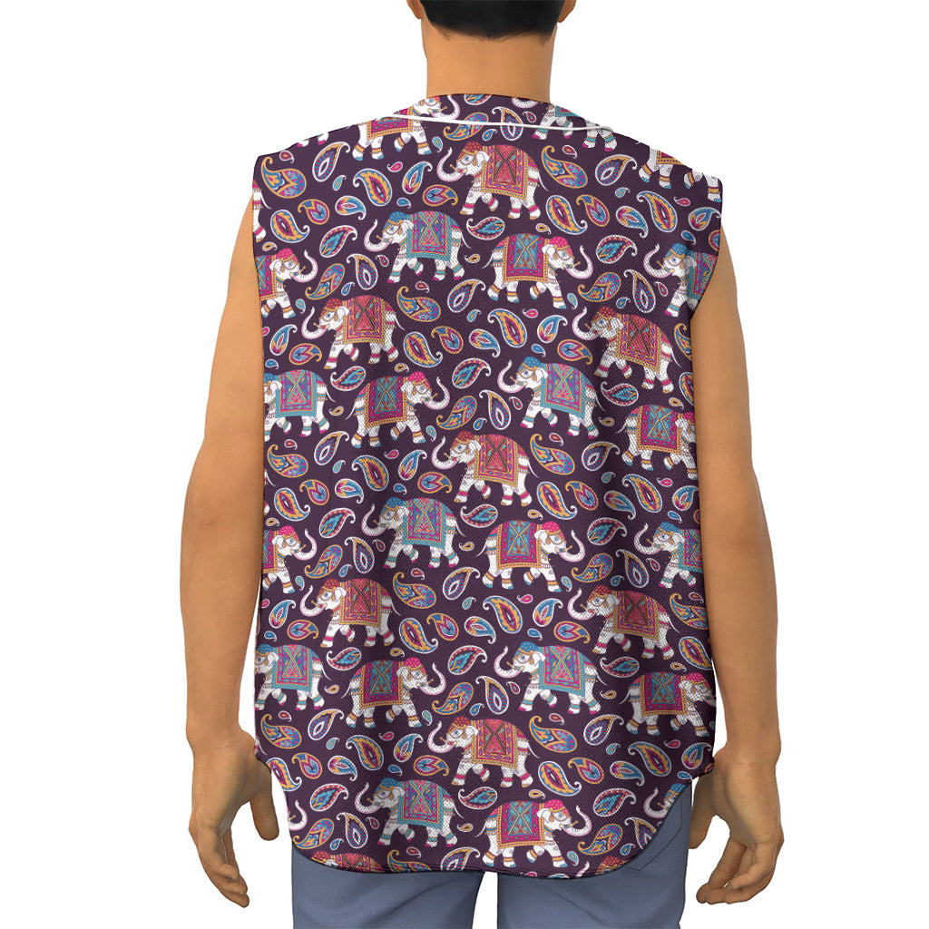 Vintage Indian Elephant Pattern Print Sleeveless Baseball Jersey