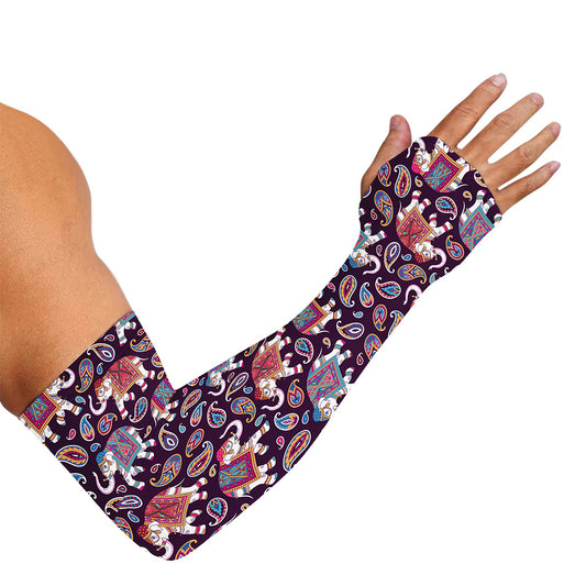 Vintage Indian Elephant Pattern Print Sun Protection Arm Sleeves