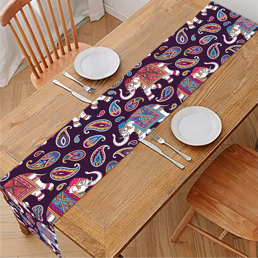 Vintage Indian Elephant Pattern Print Table Runner