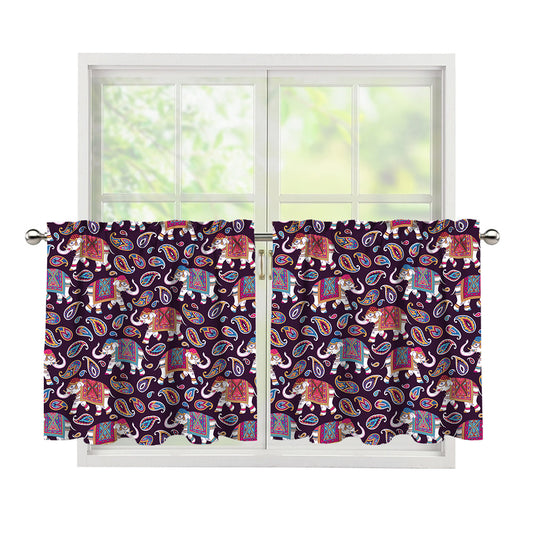 Vintage Indian Elephant Pattern Print Tier Curtains