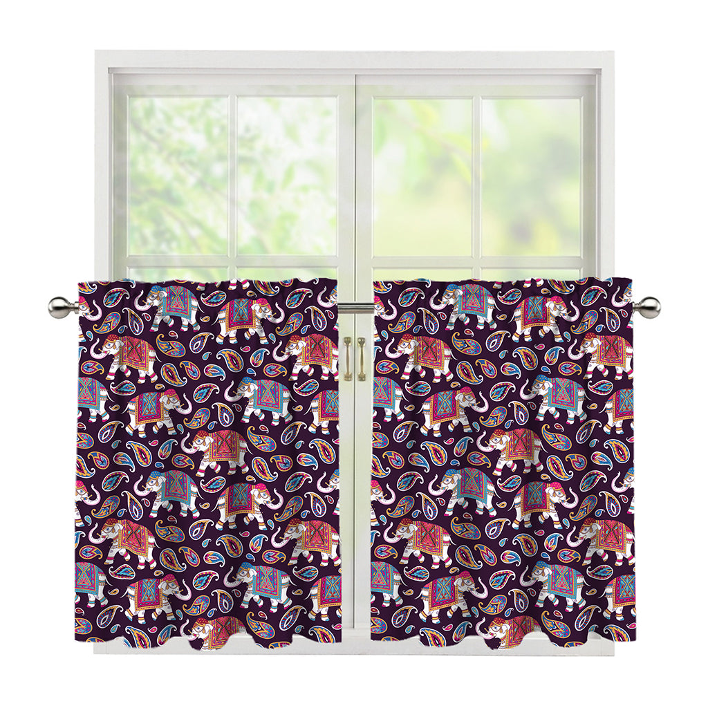 Vintage Indian Elephant Pattern Print Tier Curtains