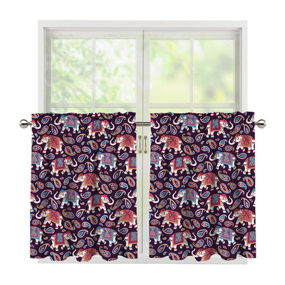 Vintage Indian Elephant Pattern Print Tier Curtains