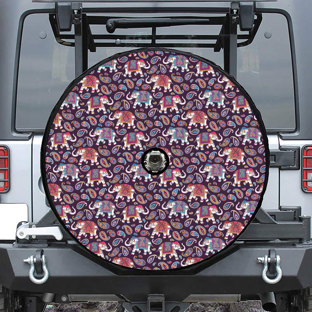 Vintage Indian Elephant Pattern Print Tire Cover With Camera Hole