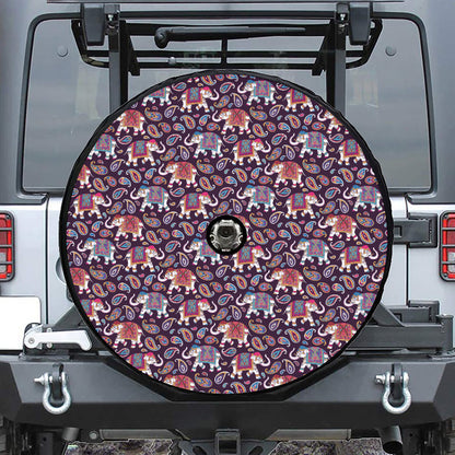 Vintage Indian Elephant Pattern Print Tire Cover With Camera Hole