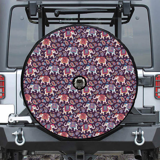 Vintage Indian Elephant Pattern Print Tire Cover With Camera Hole