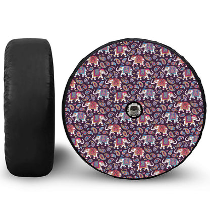 Vintage Indian Elephant Pattern Print Tire Cover With Camera Hole