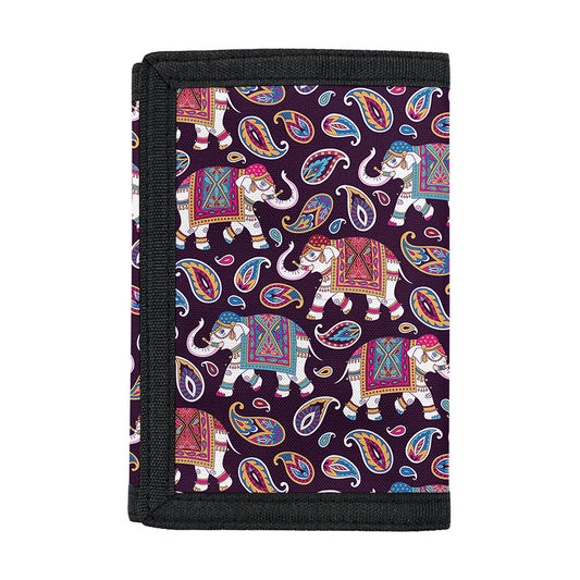 Vintage Indian Elephant Pattern Print Trifold Wallet