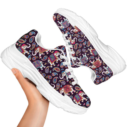 Vintage Indian Elephant Pattern Print White Chunky Shoes