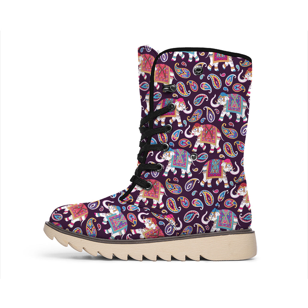 Vintage Indian Elephant Pattern Print Winter Boots