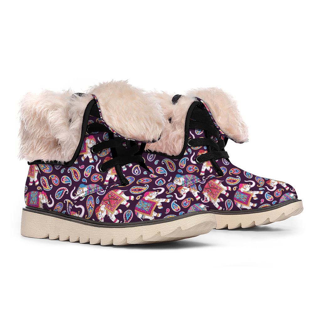 Vintage Indian Elephant Pattern Print Winter Boots