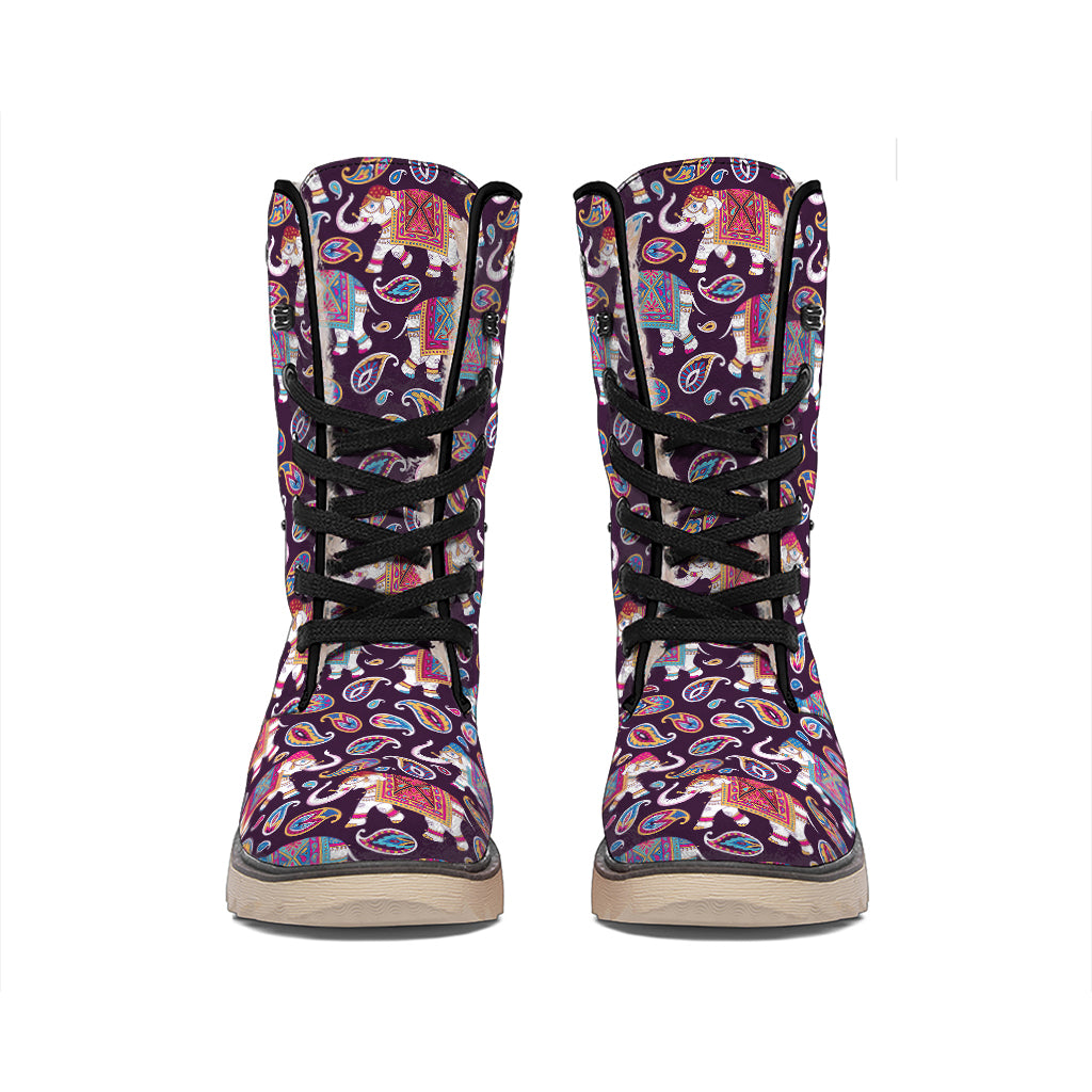Vintage Indian Elephant Pattern Print Winter Boots