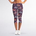 Vintage Indian Elephant Pattern Print Women's Capri Leggings