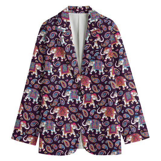 Vintage Indian Elephant Pattern Print Women's Cotton Blazer