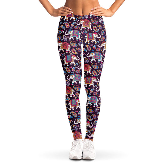 Vintage Indian Elephant Pattern Print Women's Leggings