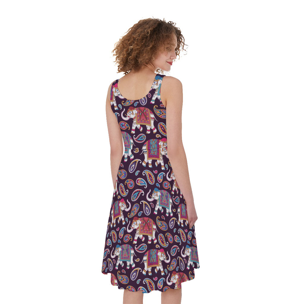 Vintage Indian Elephant Pattern Print Women's Sleeveless Dress