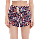 Vintage Indian Elephant Pattern Print Women's Split Running Shorts