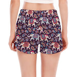 Vintage Indian Elephant Pattern Print Women's Split Running Shorts