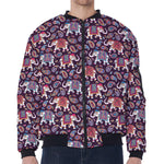 Vintage Indian Elephant Pattern Print Zip Sleeve Bomber Jacket