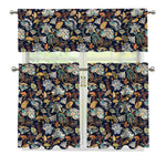 Vintage Indian Floral Pattern Print 3 Piece Kitchen Curtains