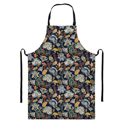 Vintage Indian Floral Pattern Print Bib Apron With Pocket