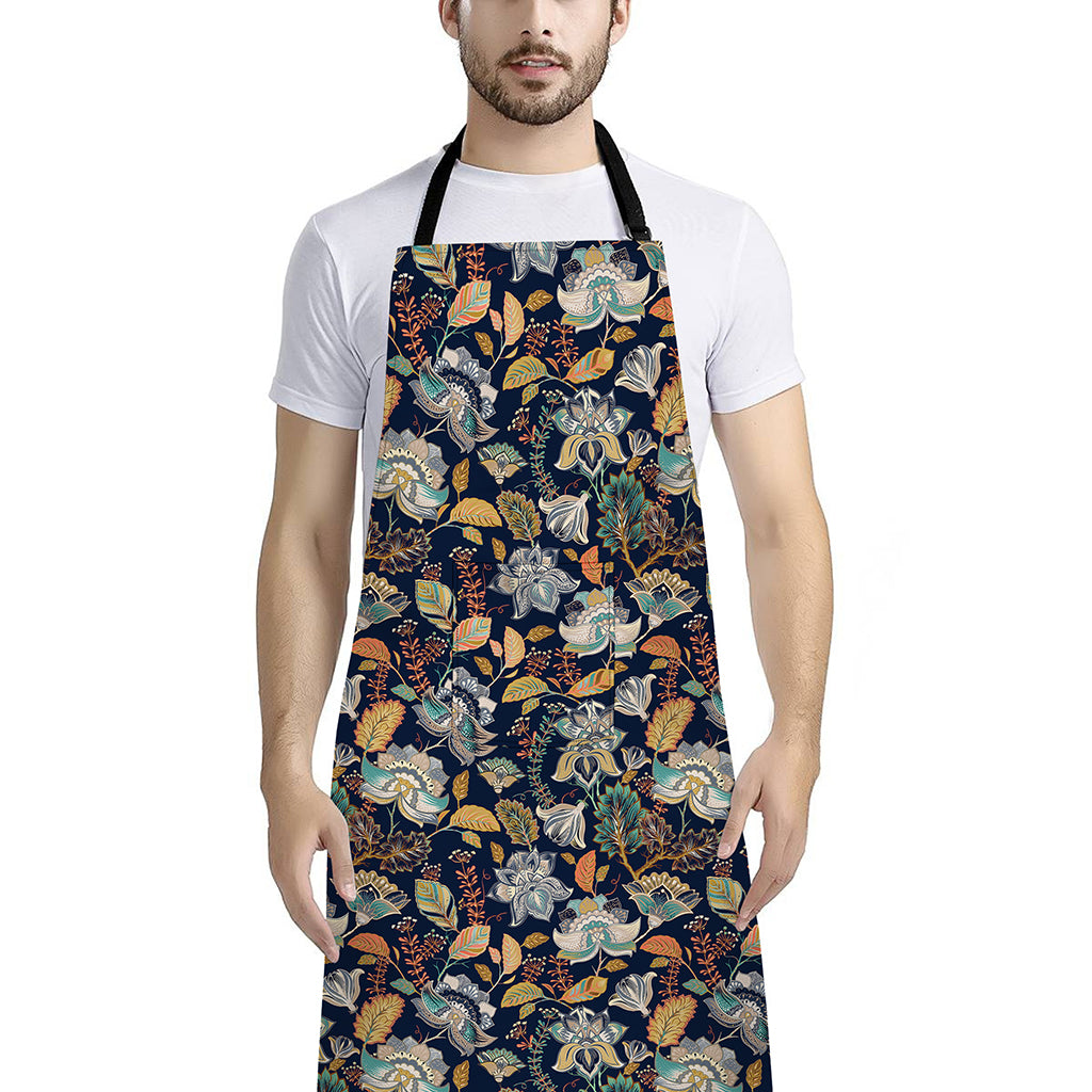 Vintage Indian Floral Pattern Print Bib Apron With Pocket