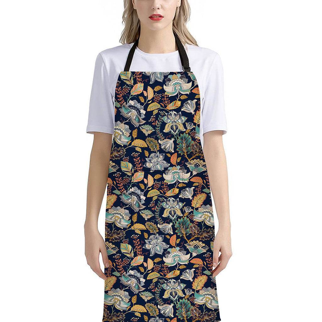 Vintage Indian Floral Pattern Print Bib Apron With Pocket