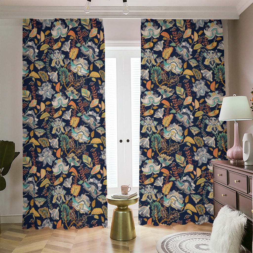 Vintage Indian Floral Pattern Print Blackout Pencil Pleat Curtains