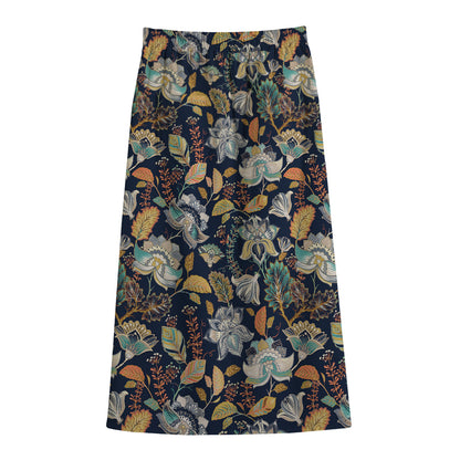 Vintage Indian Floral Pattern Print Cotton Front Slit Maxi Skirt